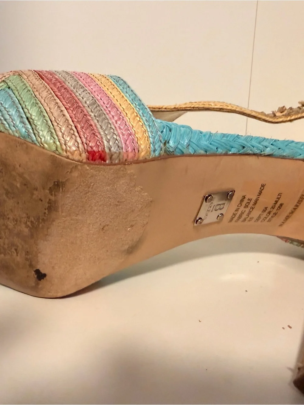 Bakers Rainbow Woven Platform Stiletto Heels Size 8.5 Y2K Colorful Sandals